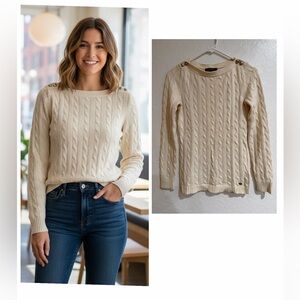 Lauren Ralph Lauren Women's Cream Cable Knit 100% Cotton Sweater size XS